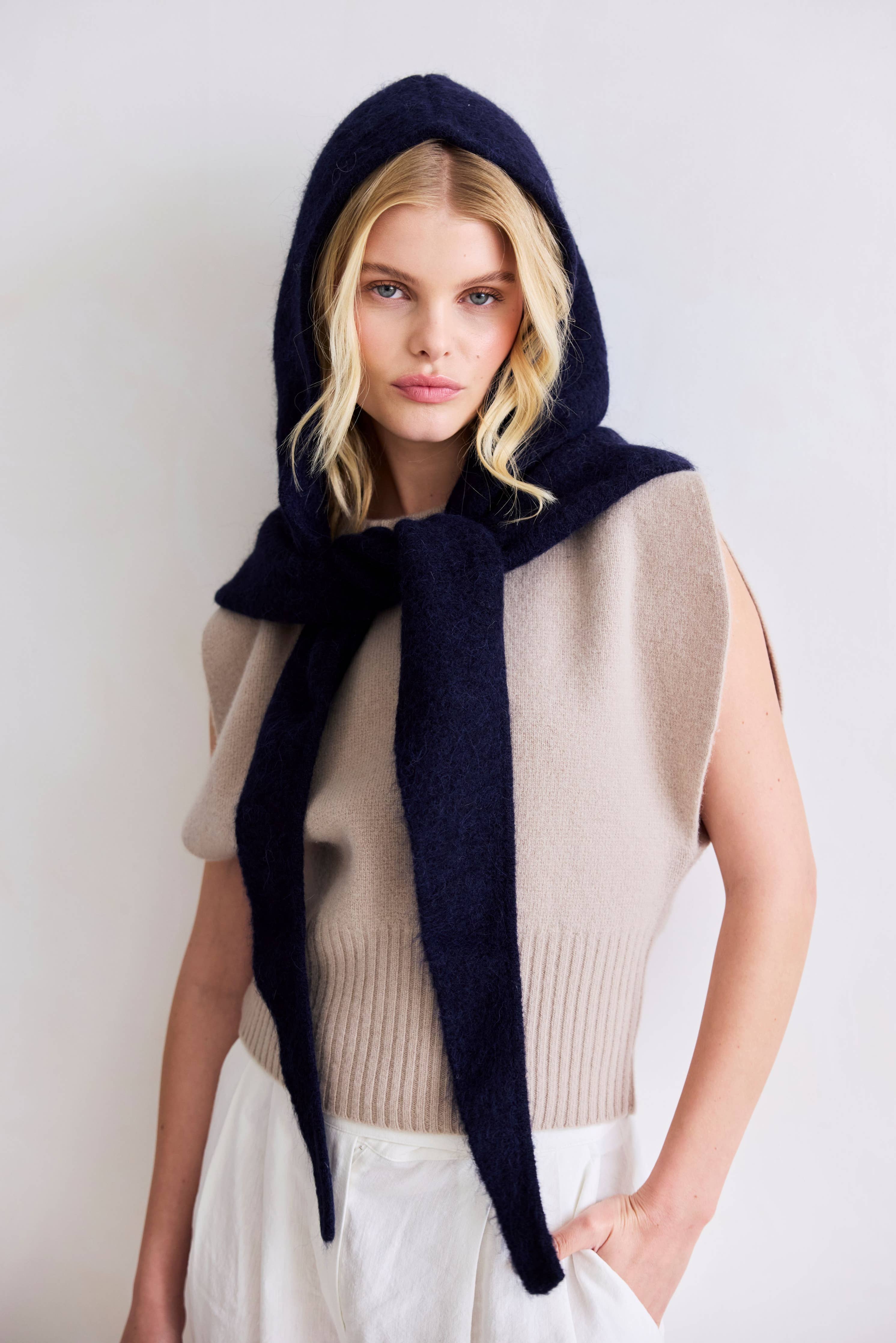 Alpaca Hooded Scarf - Deep Sea Navy – Penny Lane