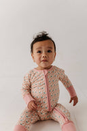 Babysprouts Long Sleeve Zip Romper: Framed Flower