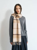 Plaid Cashmere Scarf - Coffee Cream