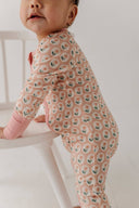 Babysprouts Long Sleeve Zip Romper: Framed Flower