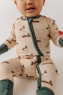 Babysprouts Long Sleeve Zip Romper: Mallard Ducks