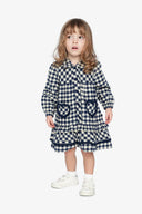 Deux Par Deux Navy Gingham Shirt Dress