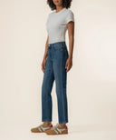 KUT Langly Short Sleeve Ribbed Top - White