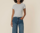 KUT Langly Short Sleeve Ribbed Top - White