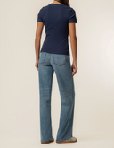 KUT Langley Short Sleeve Rib Top - Navy