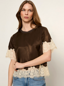 Sanctuary Satin Lace Top - Espresso