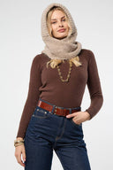 Cozy Knit Hooded Scarf: Natural
