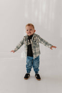 Babysprouts Kid's Hooded Shacket: Mint Plaid
